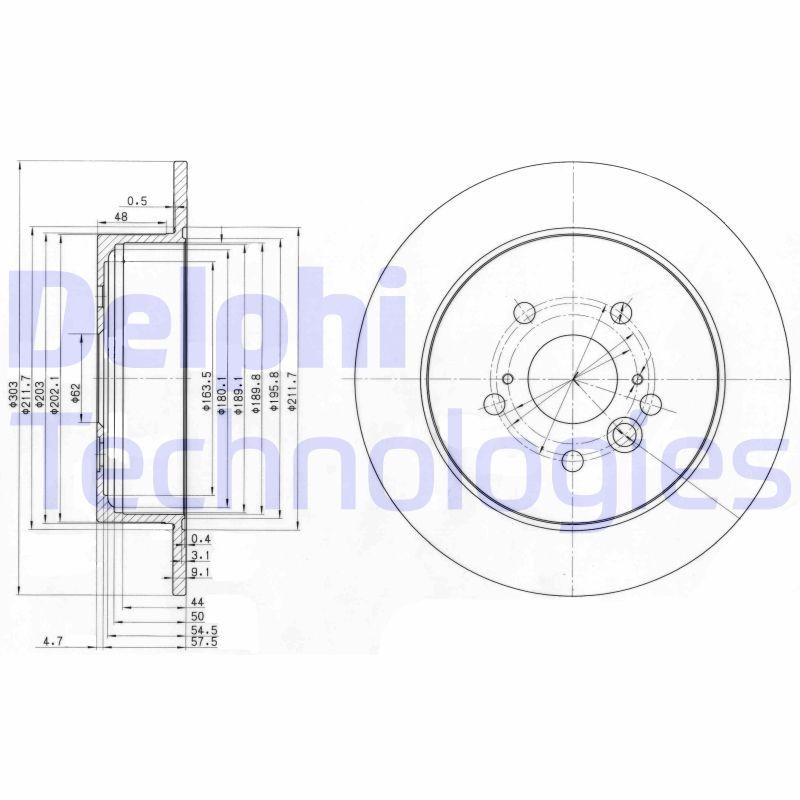 DELPHI BG3691: Piduriketas Ø: 302mm, täis, Ø: 302mm, õlitatud