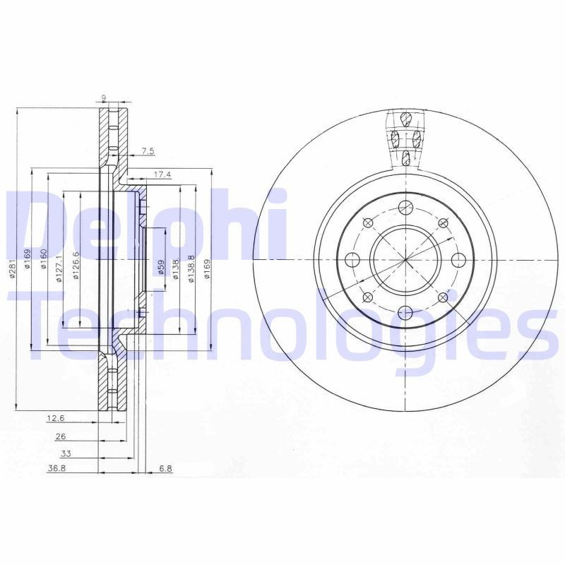 DELPHI BG3699: Piduriketas Ø: 281mm, õhutusega, Ø: 281mm, õlitatud
