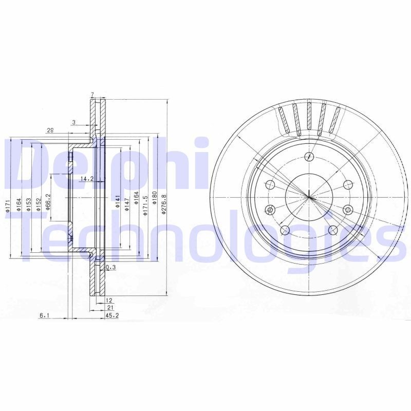 DELPHI BG3702: Piduriketas Ø: 277mm, õhutusega, Ø: 277mm
