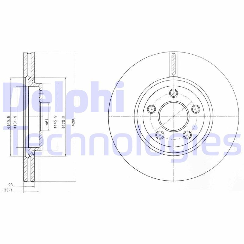 DELPHI BG3704: Piduriketas Ø: 280mm, õhutusega, Ø: 280mm, õlitatud