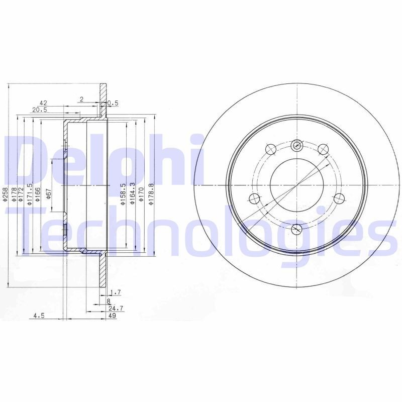 DELPHI BG3710: Piduriketas Ø: 258mm, täis, Ø: 258mm, õlitatud