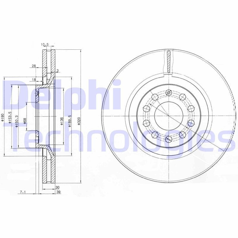 DELPHI BG3714: Piduriketas Ø: 320mm, õhutusega, Ø: 320mm, õlitatud