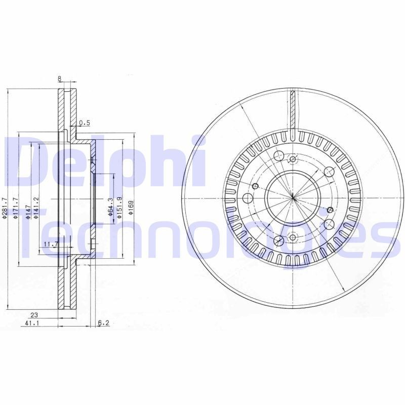 DELPHI BG3720: Piduriketas Ø: 282mm, õhutusega, Ø: 282mm, õlitatud