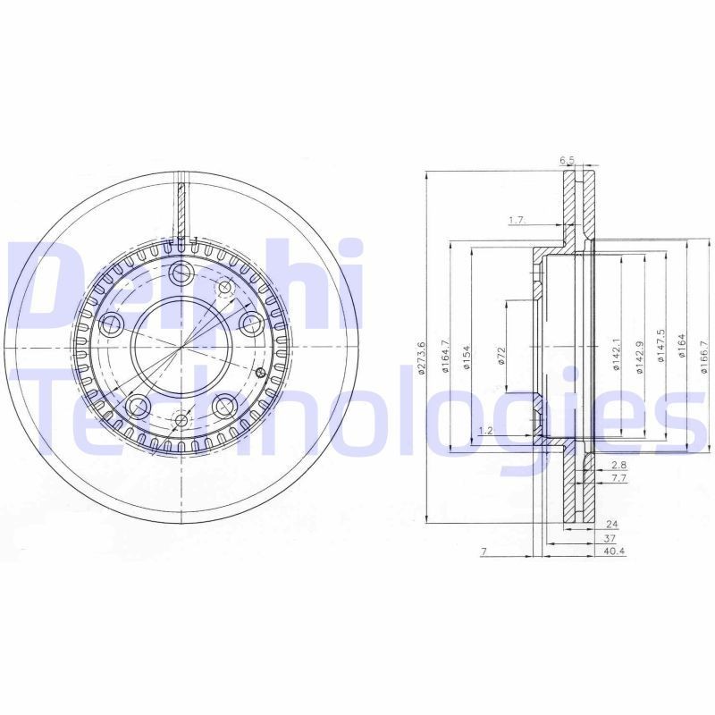 DELPHI BG3724: Féktárcsa Ø: 273mm, Szellőztetett, Ø: 273mm, olajozott