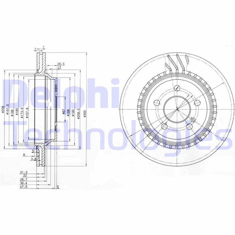 DELPHI BG3726: Piduriketas Ø: 300mm, õhutusega, Ø: 300mm, õlitatud