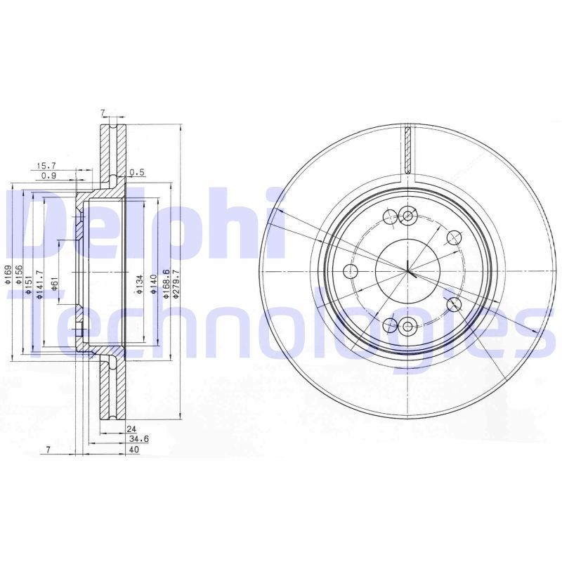 DELPHI BG3733: Piduriketas Ø: 280mm, õhutusega, Ø: 280mm, õlitatud