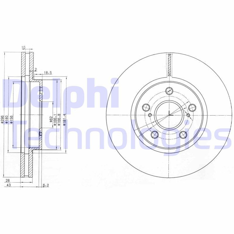 DELPHI BG3735: Piduriketas Ø: 296mm, õhutusega, Ø: 296mm, õlitatud