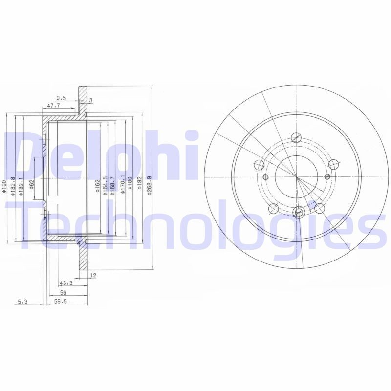 DELPHI BG3736: Piduriketas Ø: 269mm, täis, Ø: 269mm, õlitatud