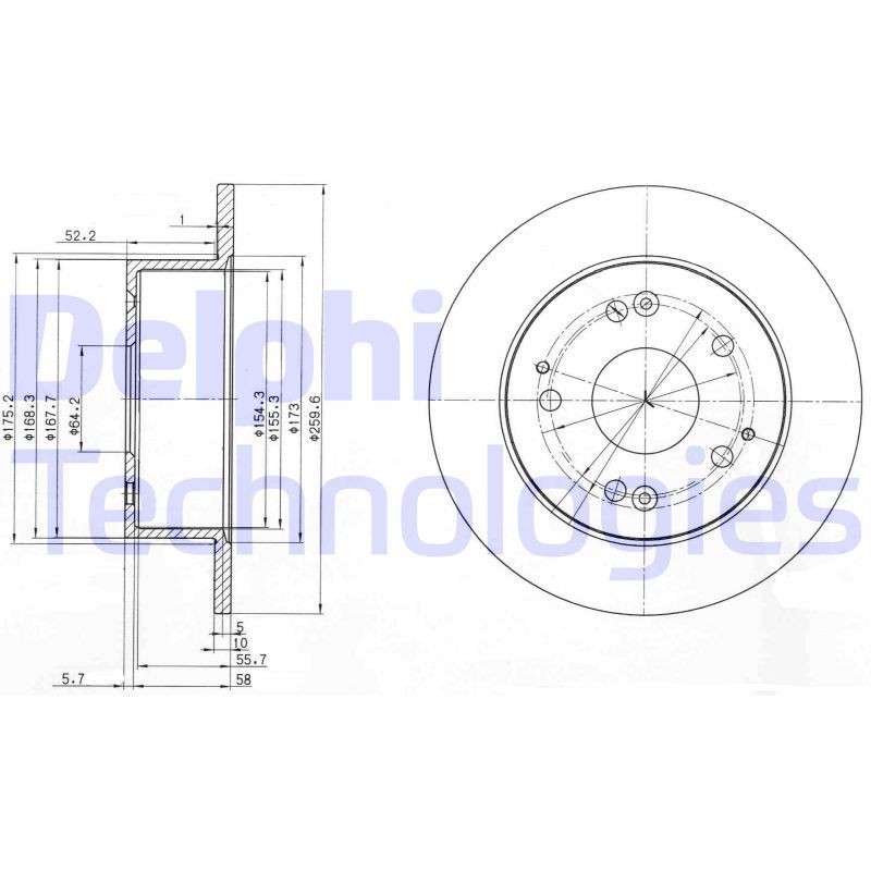 DELPHI BG3745: Piduriketas Ø: 260mm, täis, Ø: 260mm, õlitatud