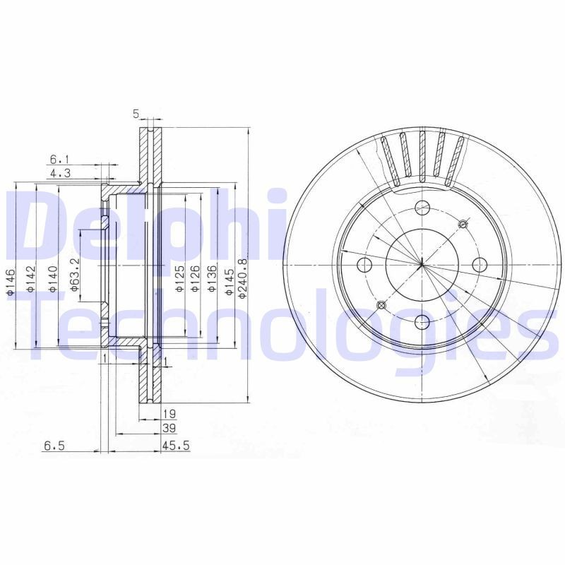 DELPHI BG3749: Piduriketas Ø: 241mm, õhutusega, Ø: 241mm, õlitatud