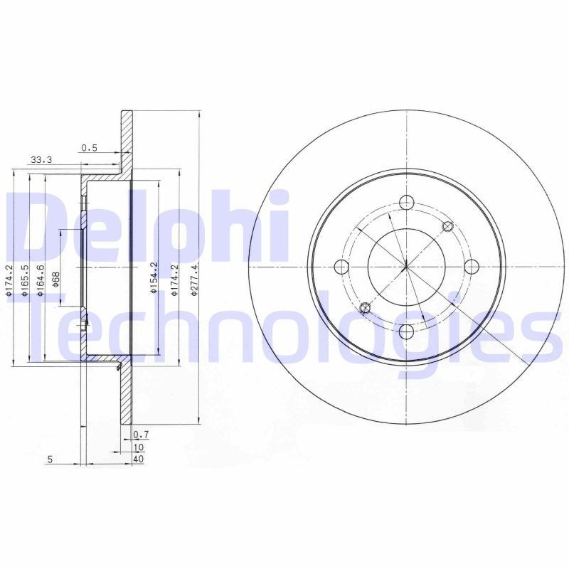 DELPHI BG3764: Stabdžių diskas Ø: 278mm, visiškai, Ø: 278mm, padengta alyva
