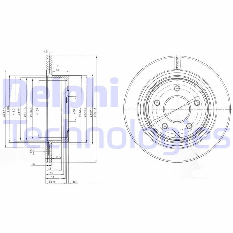 DELPHI BG3765: Piduriketas Ø: 292mm, õhutusega, Ø: 292mm, õlitatud