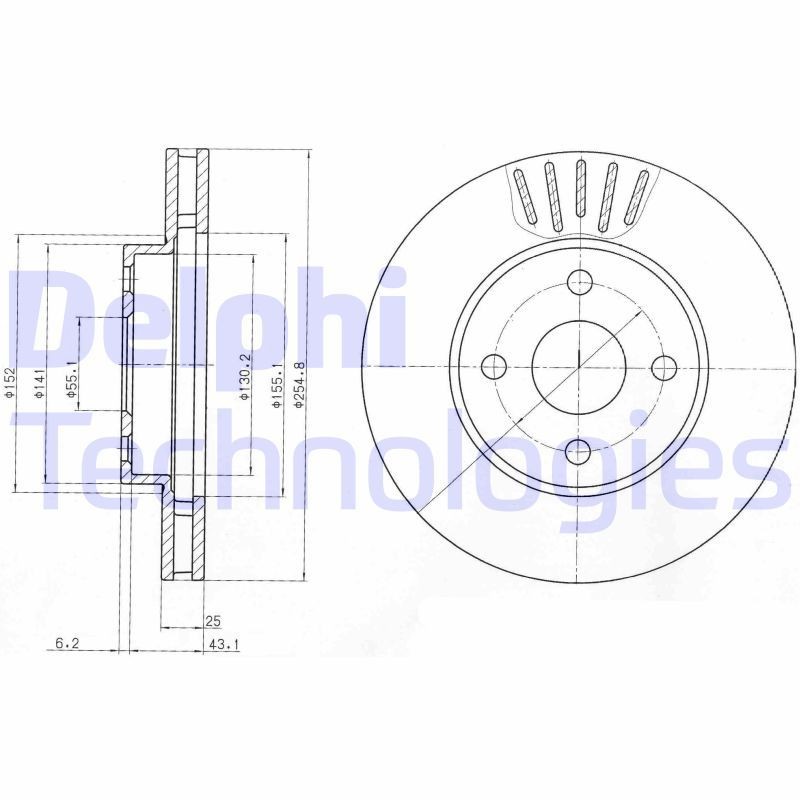 DELPHI BG3781: Piduriketas Ø: 255mm, õhutusega, Ø: 255mm, õlitatud