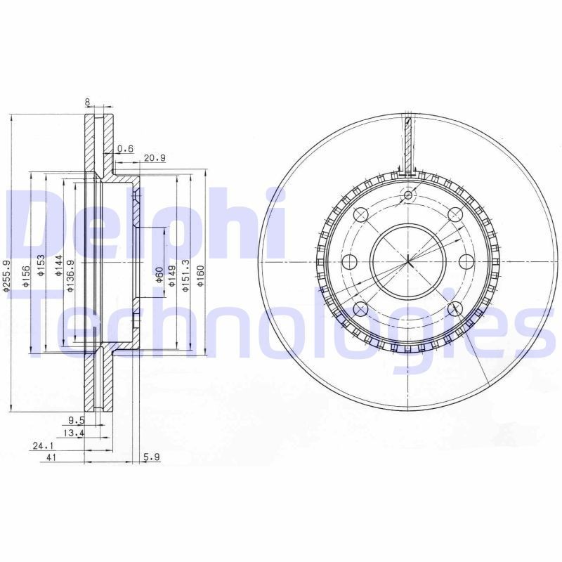 DELPHI BG3790: Piduriketas Ø: 256mm, õhutusega, Ø: 256mm, õlitatud