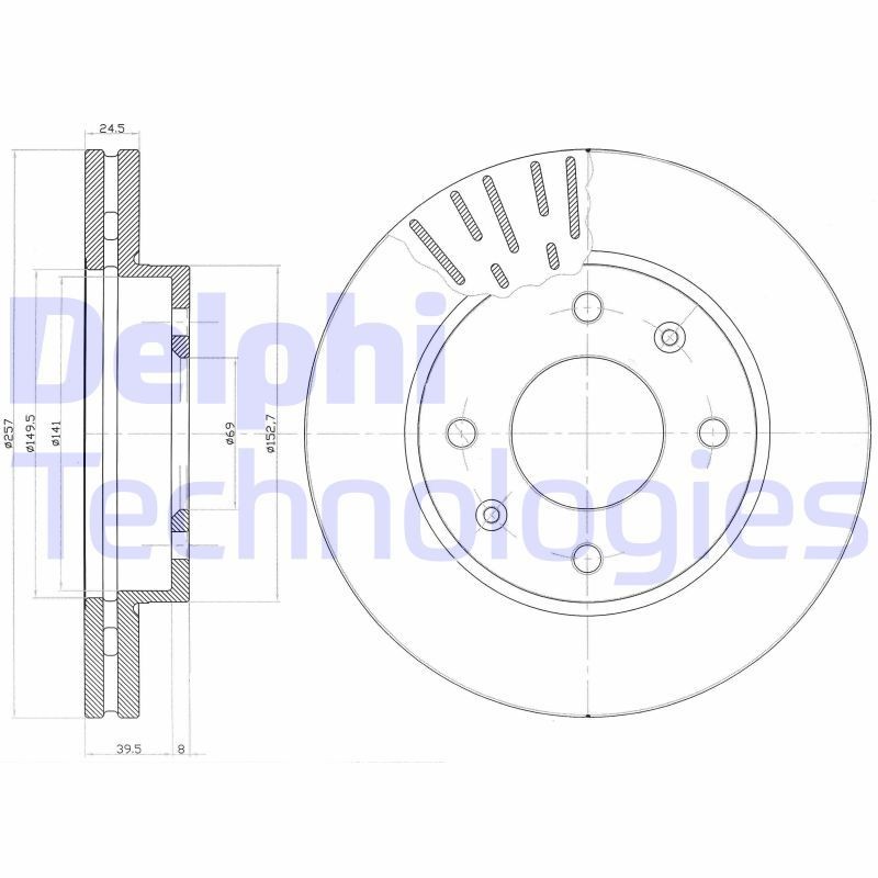 DELPHI BG3801: Piduriketas Ø: 257mm, õhutusega, Ø: 257mm