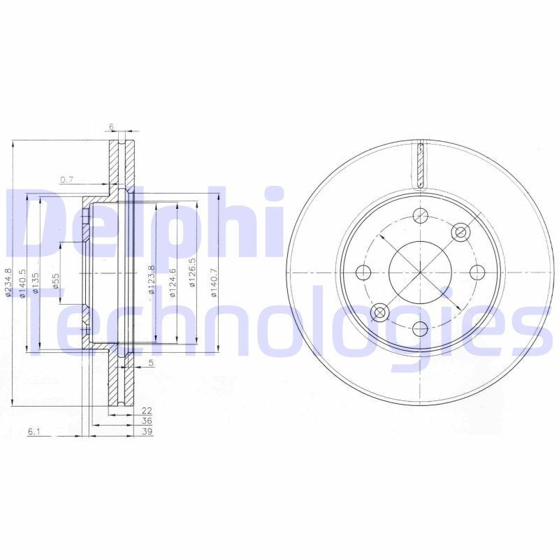 DELPHI BG3802: Piduriketas Ø: 235mm, õhutusega, Ø: 235mm, õlitatud