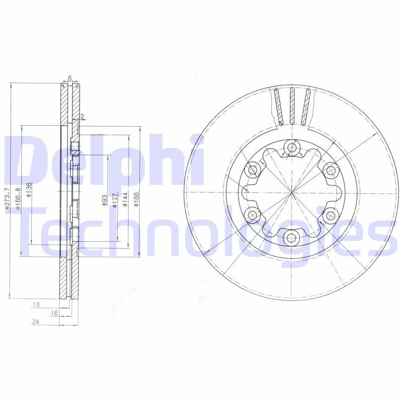 DELPHI BG3809: Piduriketas Ø: 274mm, õhutusega, Ø: 274mm, õlitatud