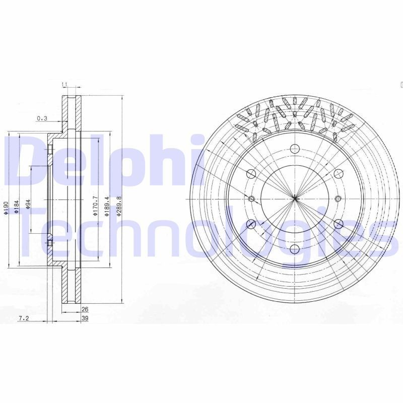 DELPHI BG3812: Piduriketas Ø: 290mm, õhutusega, Ø: 290mm, õlitatud
