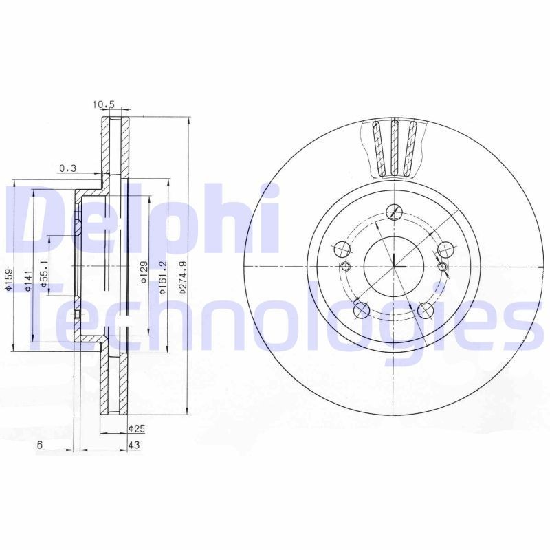 DELPHI BG3823: Piduriketas Ø: 275mm, õhutusega, Ø: 275mm, õlitatud