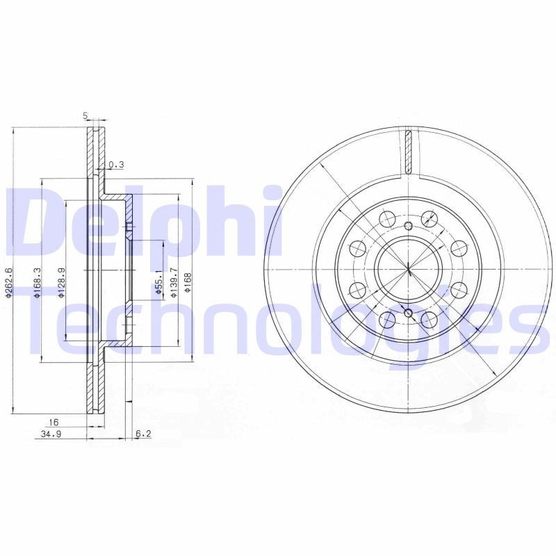 DELPHI BG3825: Piduriketas Ø: 263mm, õhutusega, Ø: 263mm, õlitatud