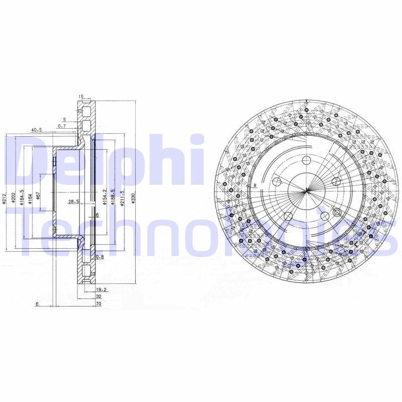 DELPHI BG3827: Piduriketas Ø: 330mm, õhutusega, perforeeritud, Ø: 330mm, õlitatud