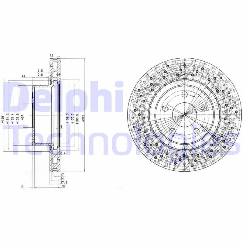 DELPHI BG3828: Piduriketas Ø: 311mm, õhutusega, perforeeritud, Ø: 311mm, õlitatud