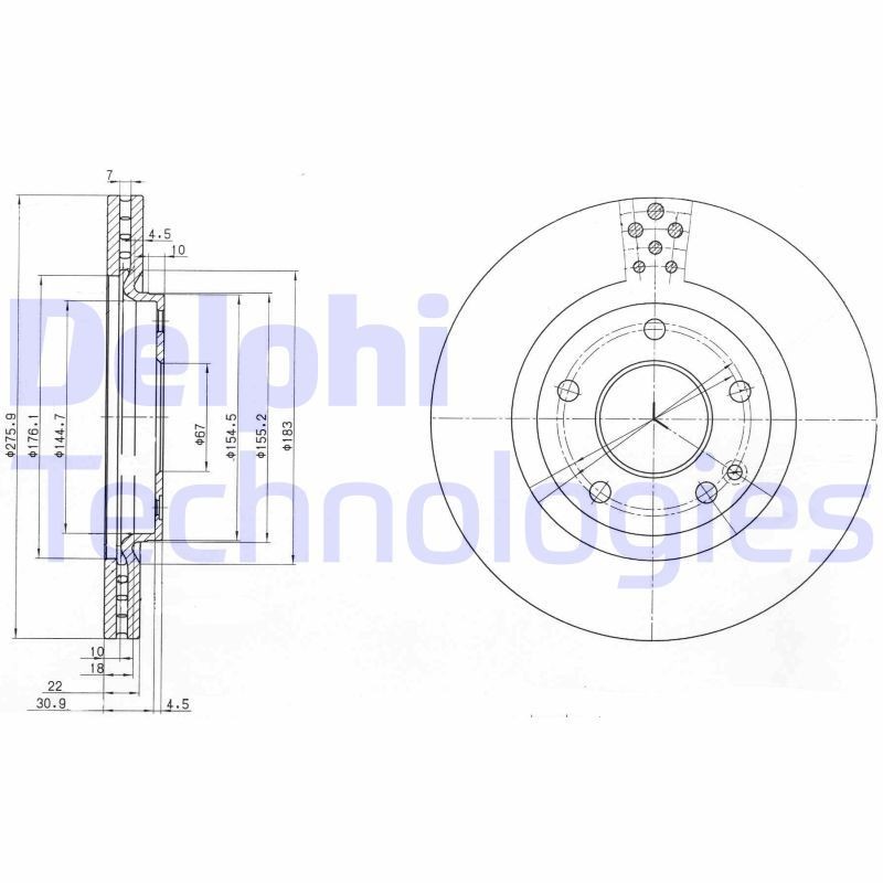 DELPHI BG3829: Piduriketas Ø: 276mm, õhutusega, Ø: 276mm, õlitatud