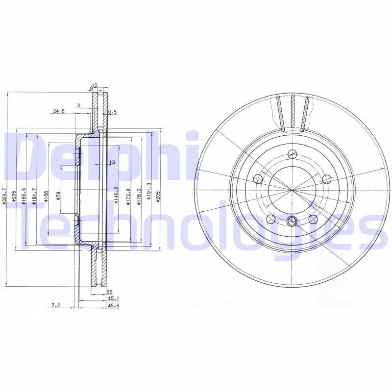 DELPHI BG3830: Piduriketas Ø: 325mm, õhutusega, Ø: 325mm, õlitatud