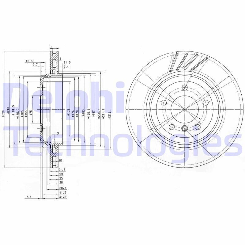 DELPHI BG3831: Piduriketas Ø: 320mm, õhutusega, Ø: 320mm, õlitatud