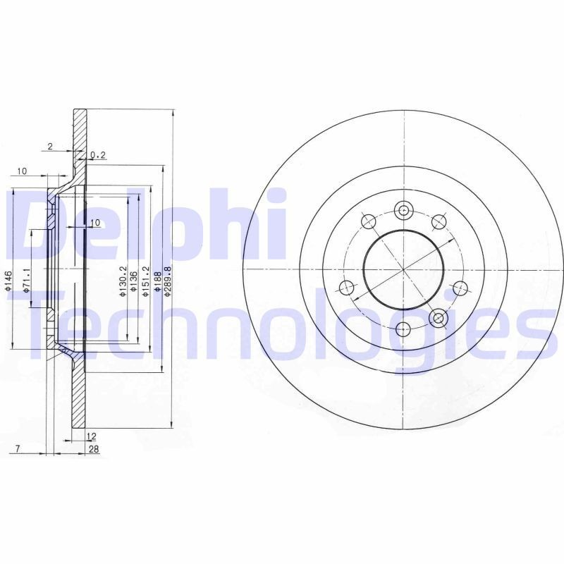 DELPHI BG3836: Piduriketas Ø: 290mm, täis, Ø: 290mm, õlitatud