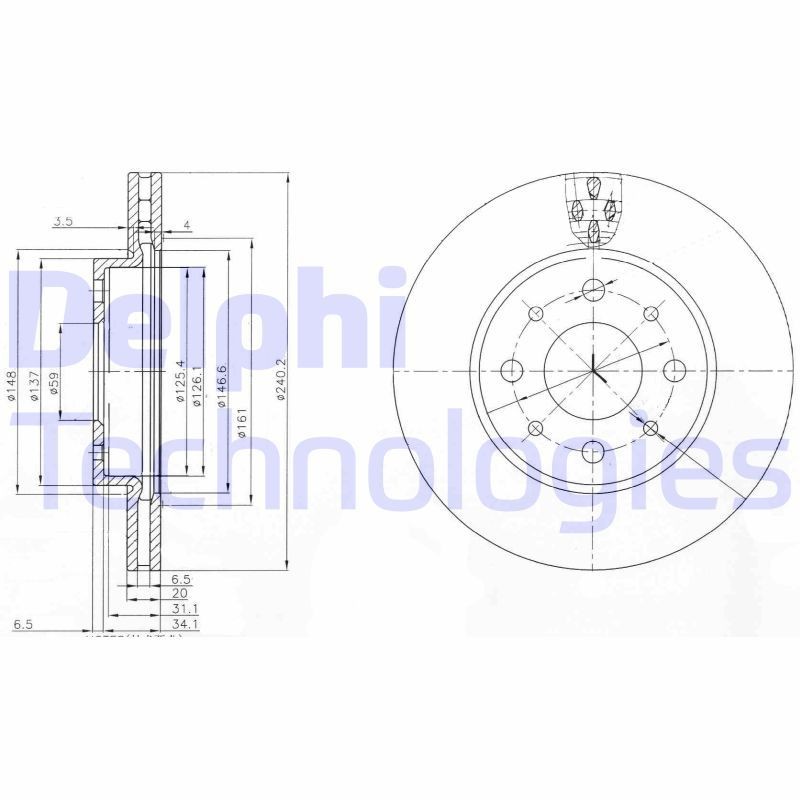 DELPHI BG3839: Bremseskive Ø: 241mm, ventileret, Ø: 241mm, olieret