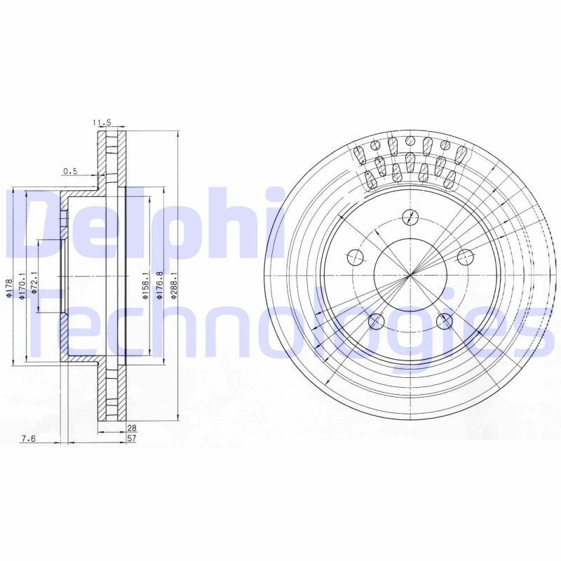 DELPHI BG3846: Piduriketas Ø: 288mm, õhutusega, Ø: 288mm, õlitatud