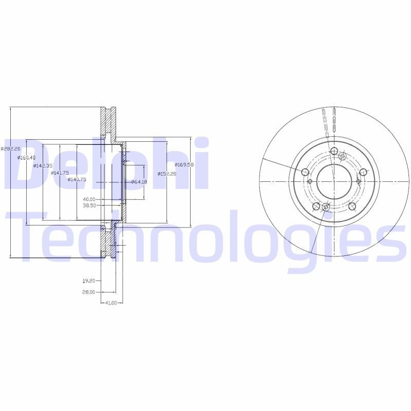 DELPHI BG3851: Piduriketas Ø: 282mm, õhutusega, Ø: 282mm