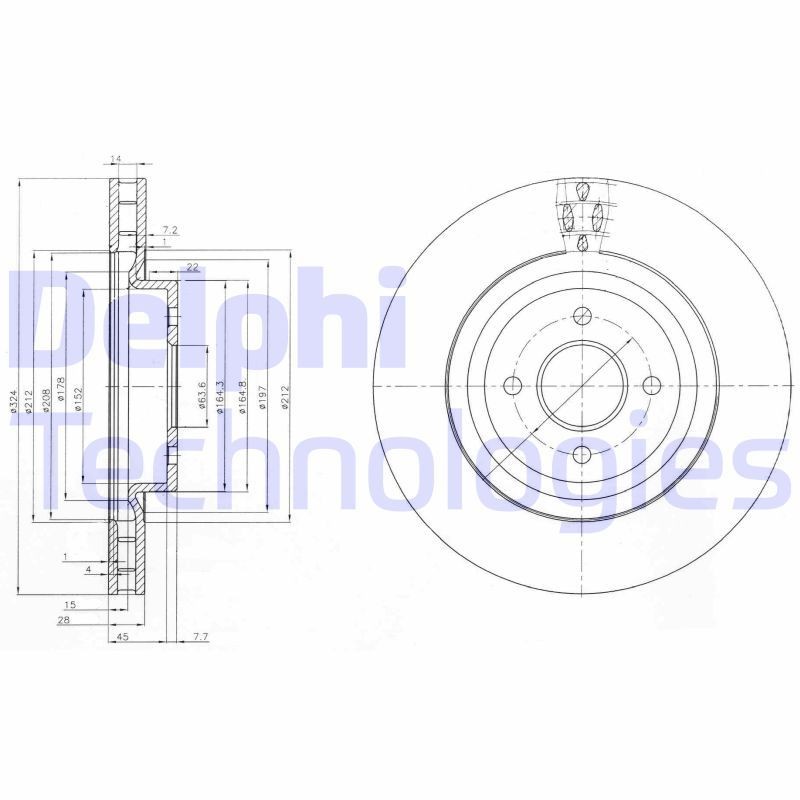 DELPHI BG3852: Piduriketas Ø: 324mm, õhutusega, Ø: 324mm, õlitatud