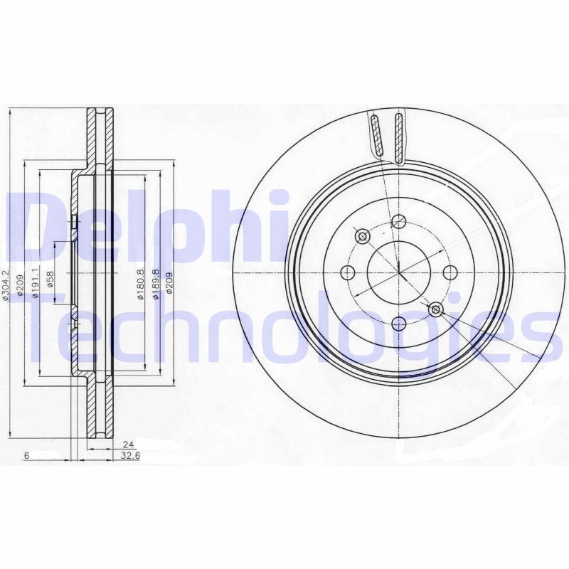DELPHI BG3854: Piduriketas Ø: 304mm, õhutusega, Ø: 304mm, õlitatud