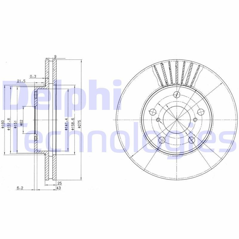 DELPHI BG3856: Piduriketas Ø: 275mm, õhutusega, Ø: 275mm, õlitatud