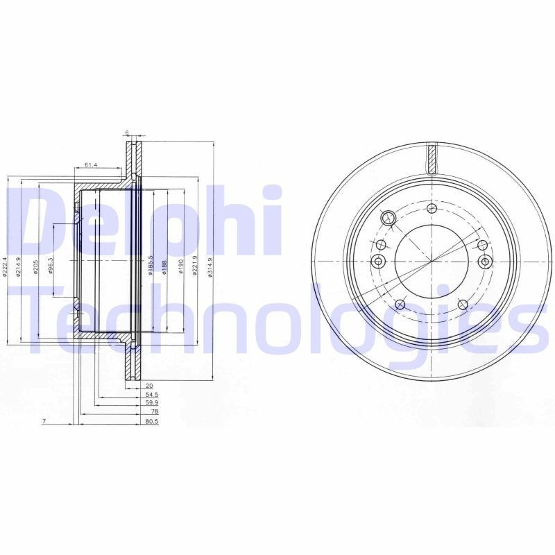 DELPHI BG3859: Piduriketas Ø: 315mm, õhutusega, Ø: 315mm, õlitatud