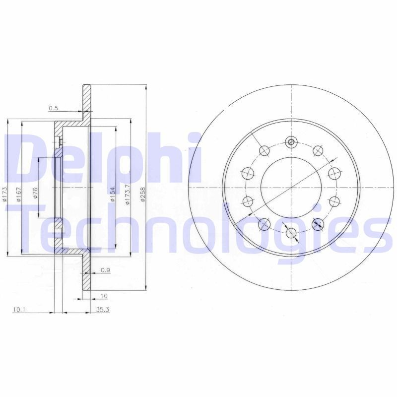 DELPHI BG3862: Piduriketas Ø: 258mm, täis, Ø: 258mm, õlitatud