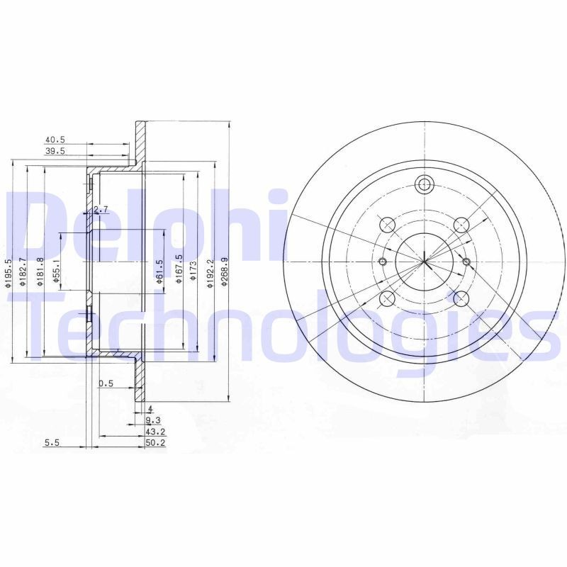 DELPHI BG3867: Piduriketas Ø: 269mm, täis, Ø: 269mm, õlitatud