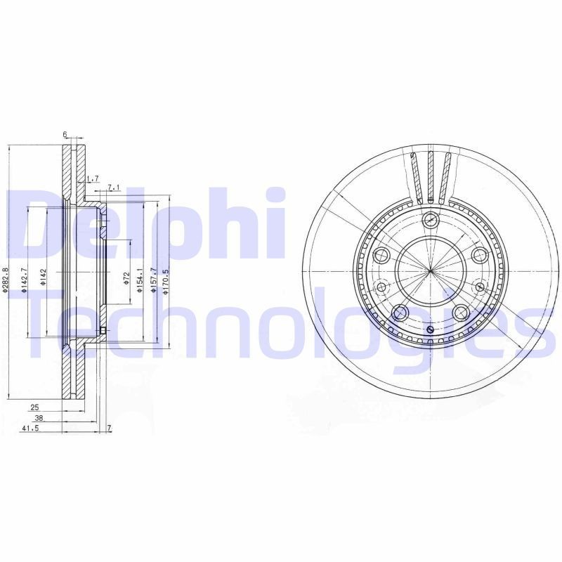DELPHI BG3874: Piduriketas Ø: 283mm, õhutusega, Ø: 283mm, õlitatud