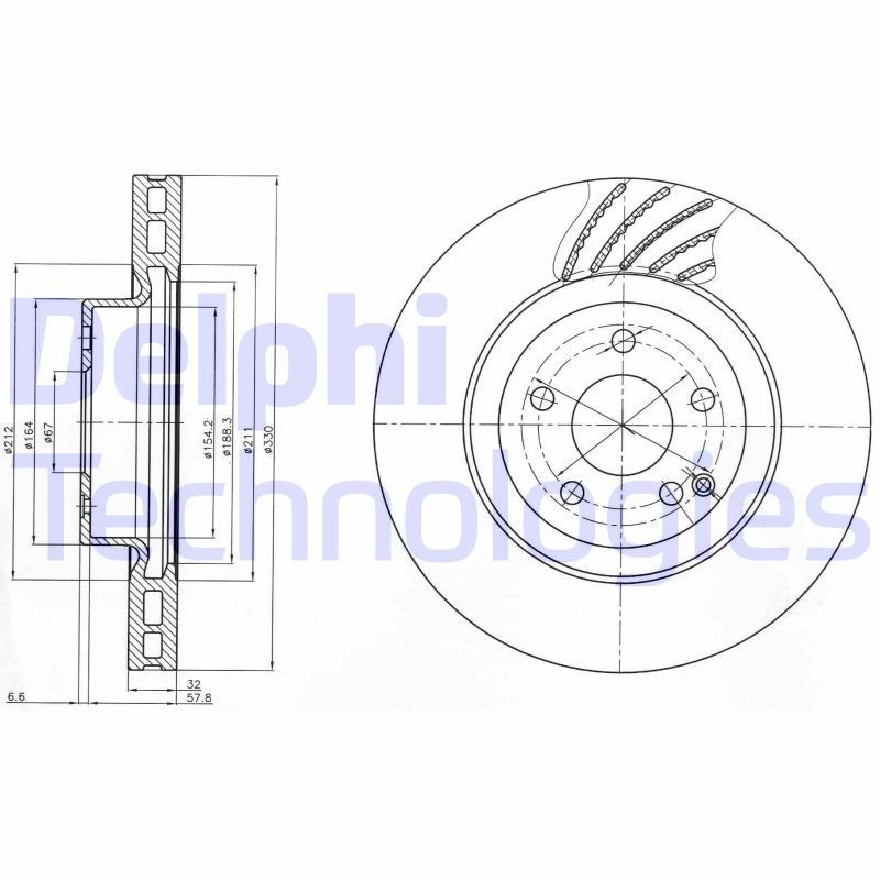 DELPHI BG3877: Piduriketas Ø: 330mm, õhutusega, Ø: 330mm, õlitatud