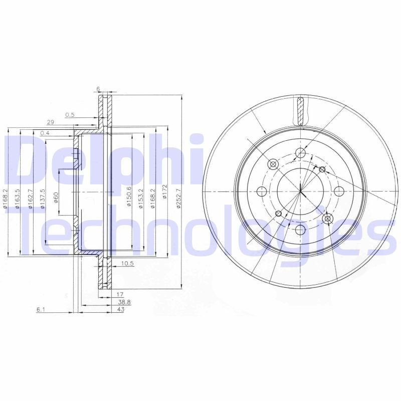 DELPHI BG3884: Piduriketas Ø: 253mm, õhutusega, Ø: 253mm, õlitatud