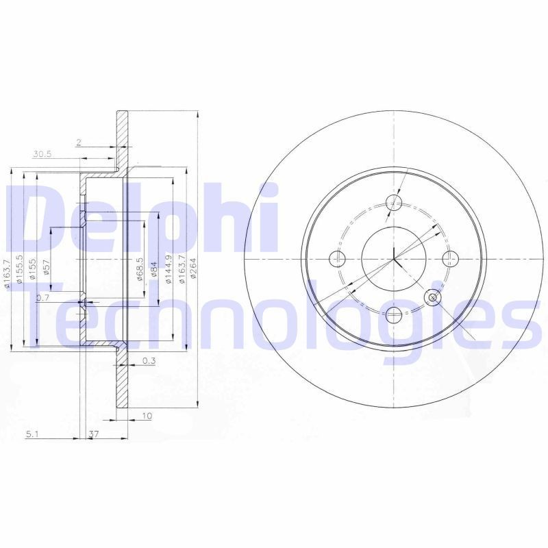 DELPHI BG3885: Piduriketas Ø: 264mm, täis, Ø: 264mm, õlitatud