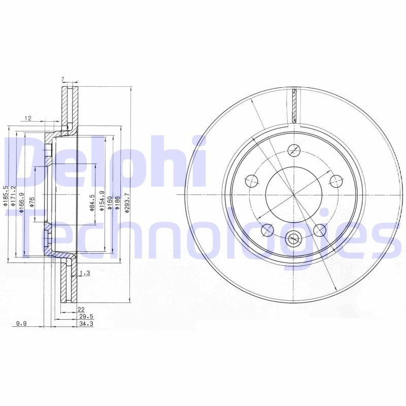 DELPHI BG3893: Piduriketas Ø: 294mm, õhutusega, Ø: 294mm, õlitatud