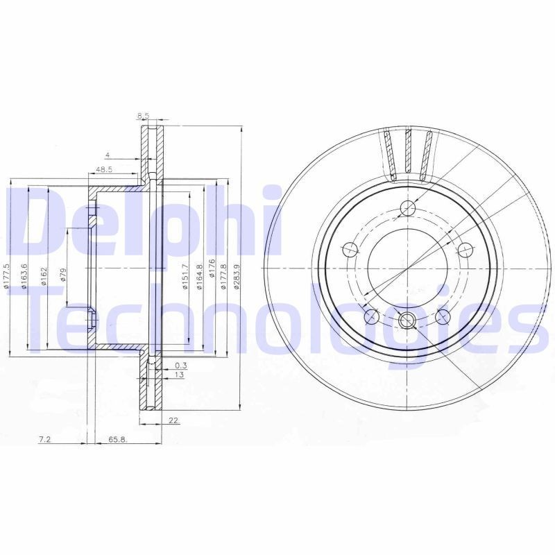 DELPHI BG3899: Piduriketas Ø: 284mm, õhutusega, Ø: 284mm