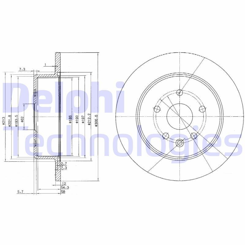 DELPHI BG3907: Piduriketas Ø: 307mm, täis, Ø: 307mm, õlitatud