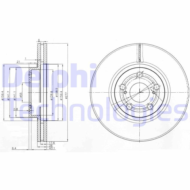 DELPHI BG3913: Piduriketas Ø: 277mm, õhutusega, Ø: 277mm, õlitatud