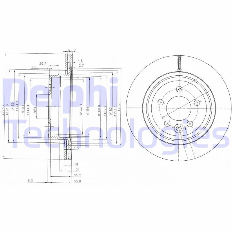 DELPHI BG3919: Piduriketas Ø: 276mm, õhutusega, Ø: 276mm, õlitatud