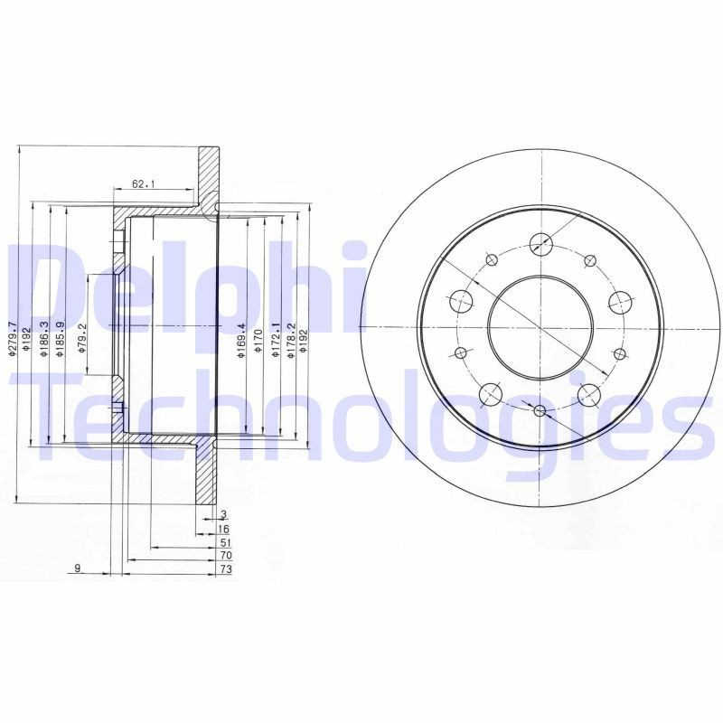 DELPHI BG3923: Piduriketas Ø: 280mm, täis, Ø: 280mm, õlitatud