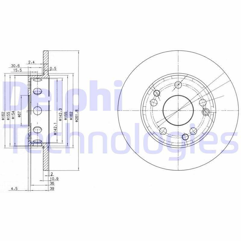 DELPHI BG2288: Piduriketas Ø: 262mm, täis, Ø: 262mm, õlitatud